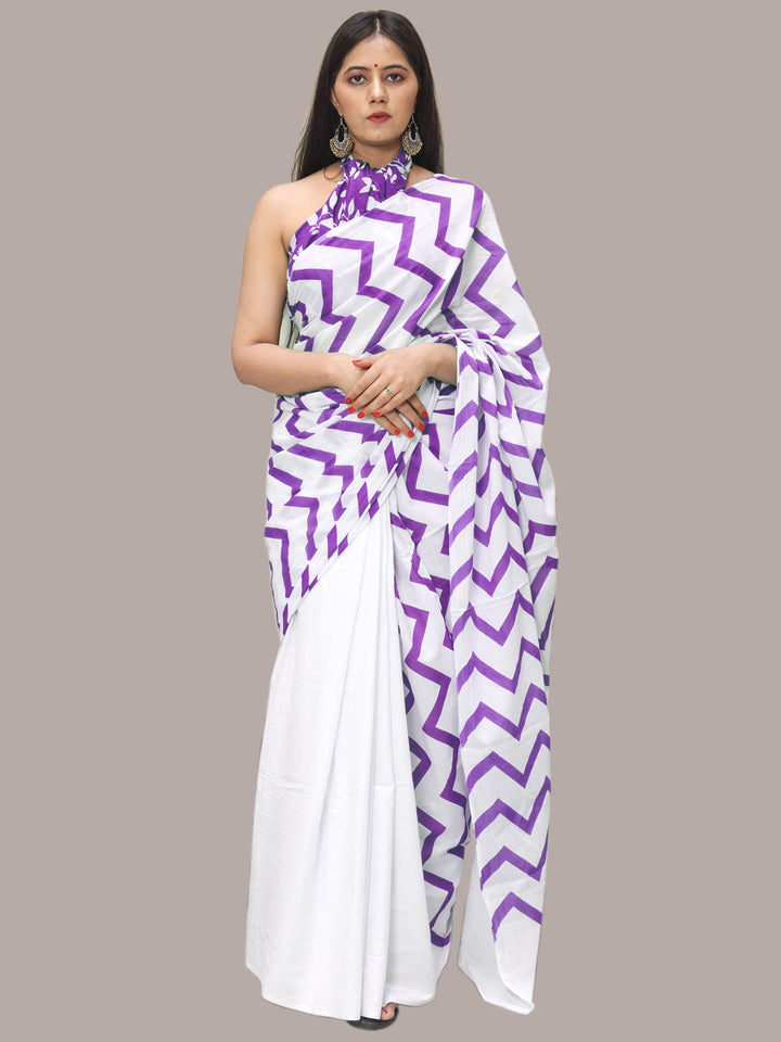 Buta Buti Purple Color Printed Pure Cotton Saree