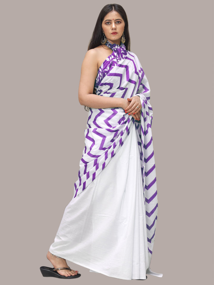 Buta Buti Purple Color Printed Pure Cotton Saree