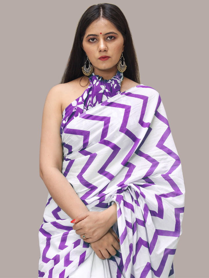 Buta Buti Purple Color Printed Pure Cotton Saree