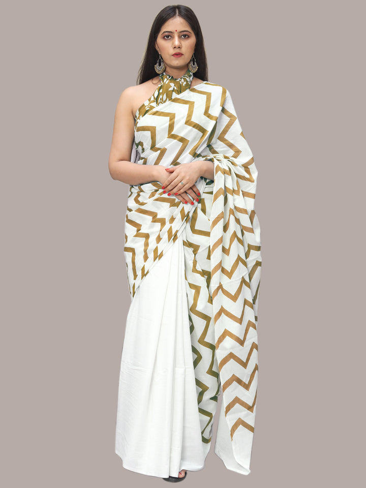 Buta Buti Olive Color Printed Pure Cotton Saree