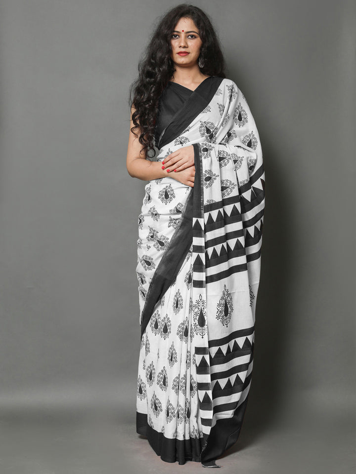 Buta Buti Black Color Printed Pure Cotton Saree