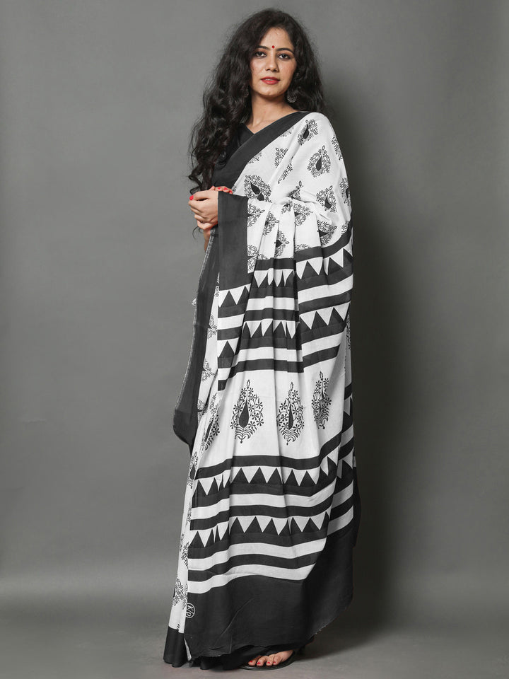 Buta Buti Black Color Printed Pure Cotton Saree