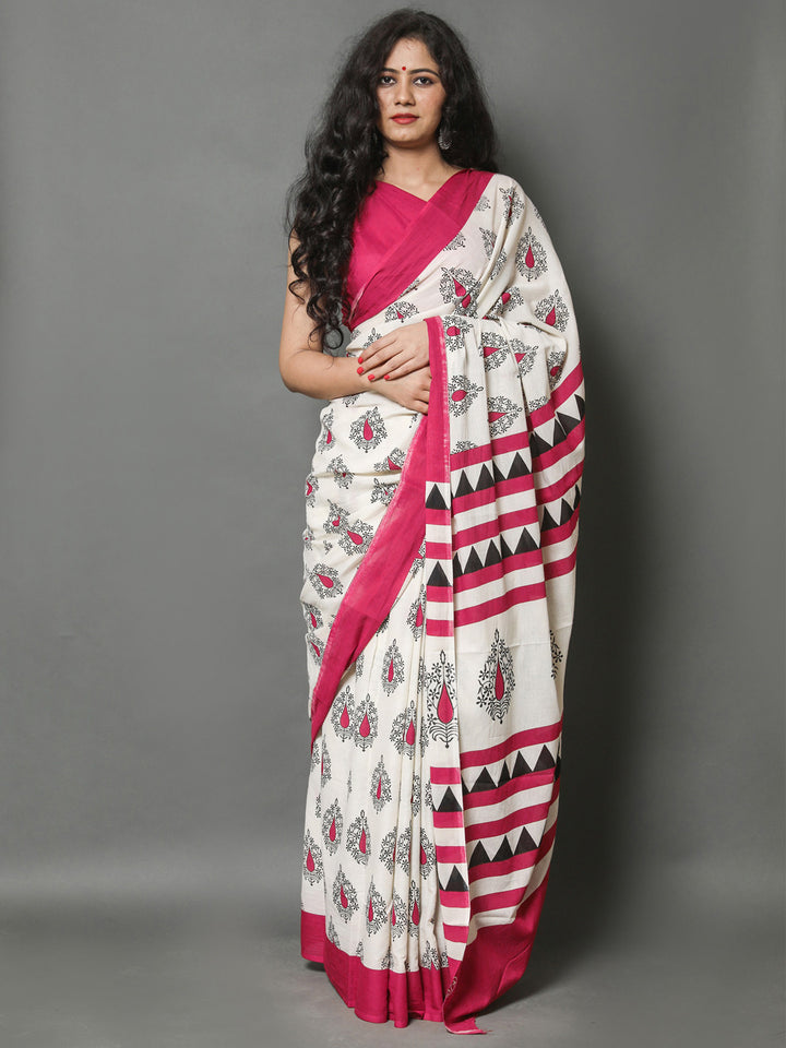 Buta Buti Red Color Printed Pure Cotton Saree