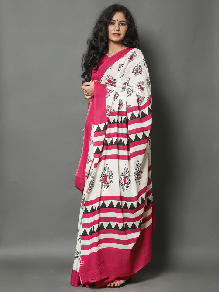 Buta Buti Red Color Printed Pure Cotton Saree