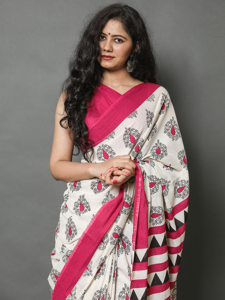 Buta Buti Red Color Printed Pure Cotton Saree