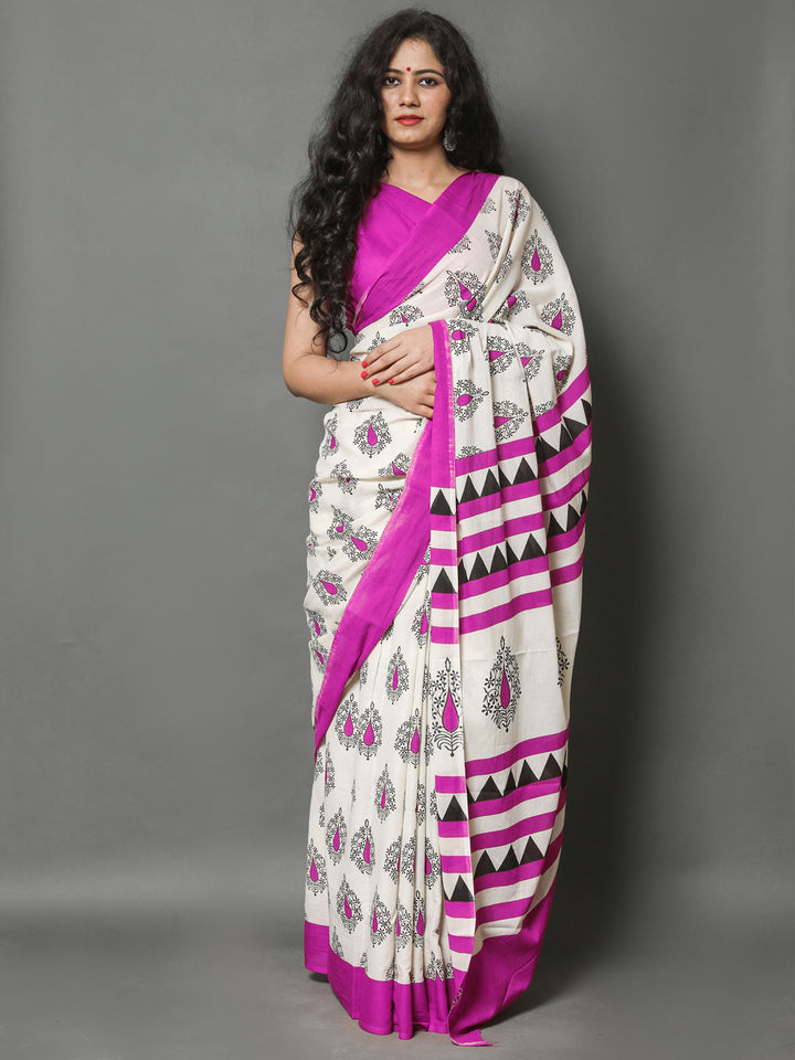 Buta Buti Pink Color Printed Pure Cotton Saree