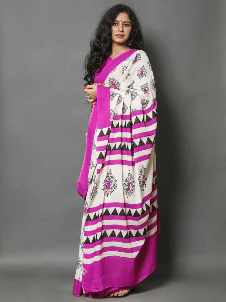 Buta Buti Pink Color Printed Pure Cotton Saree