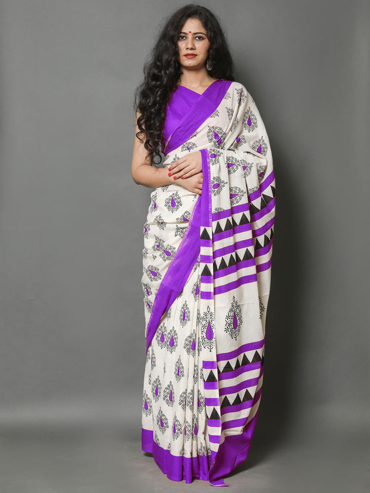 Buta Buti Purple Color Printed Pure Cotton Saree