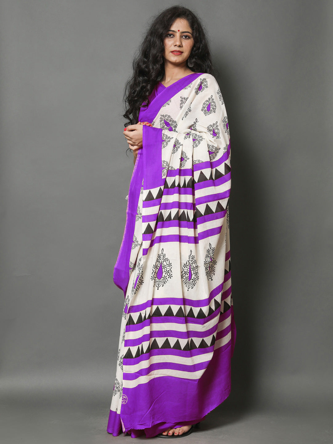 Buta Buti Purple Color Printed Pure Cotton Saree