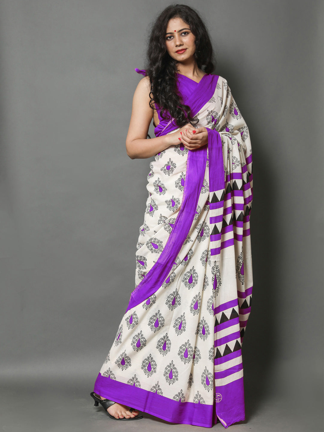 Buta Buti Purple Color Printed Pure Cotton Saree