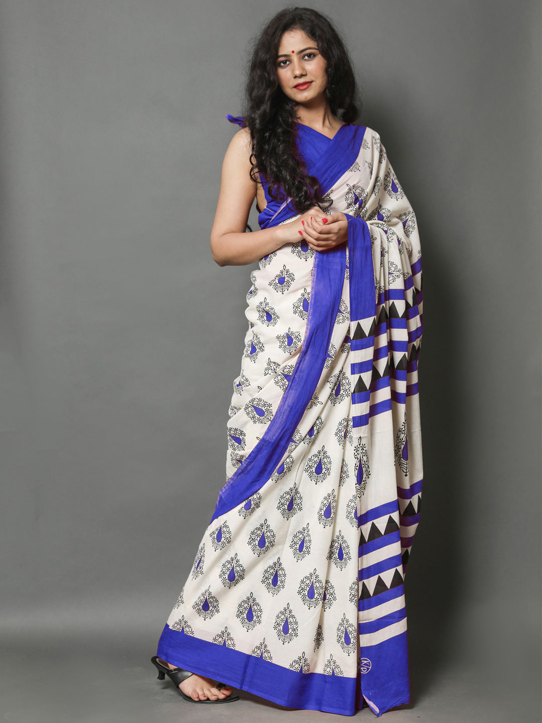 Buta Buti Blue Color Printed Pure Cotton Saree