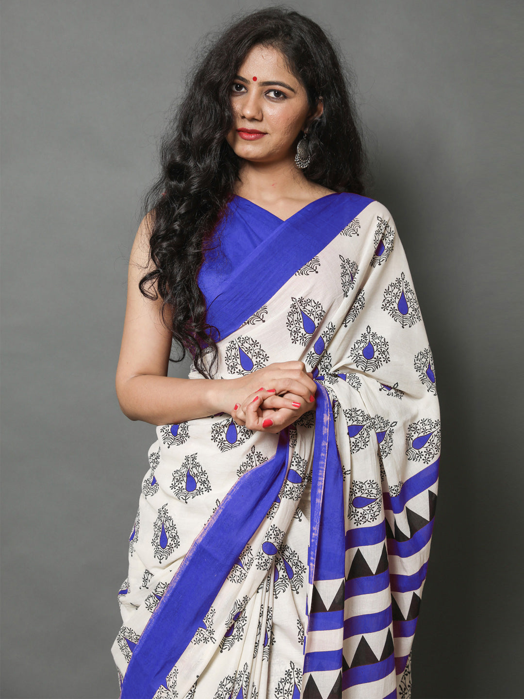 Buta Buti Blue Color Printed Pure Cotton Saree