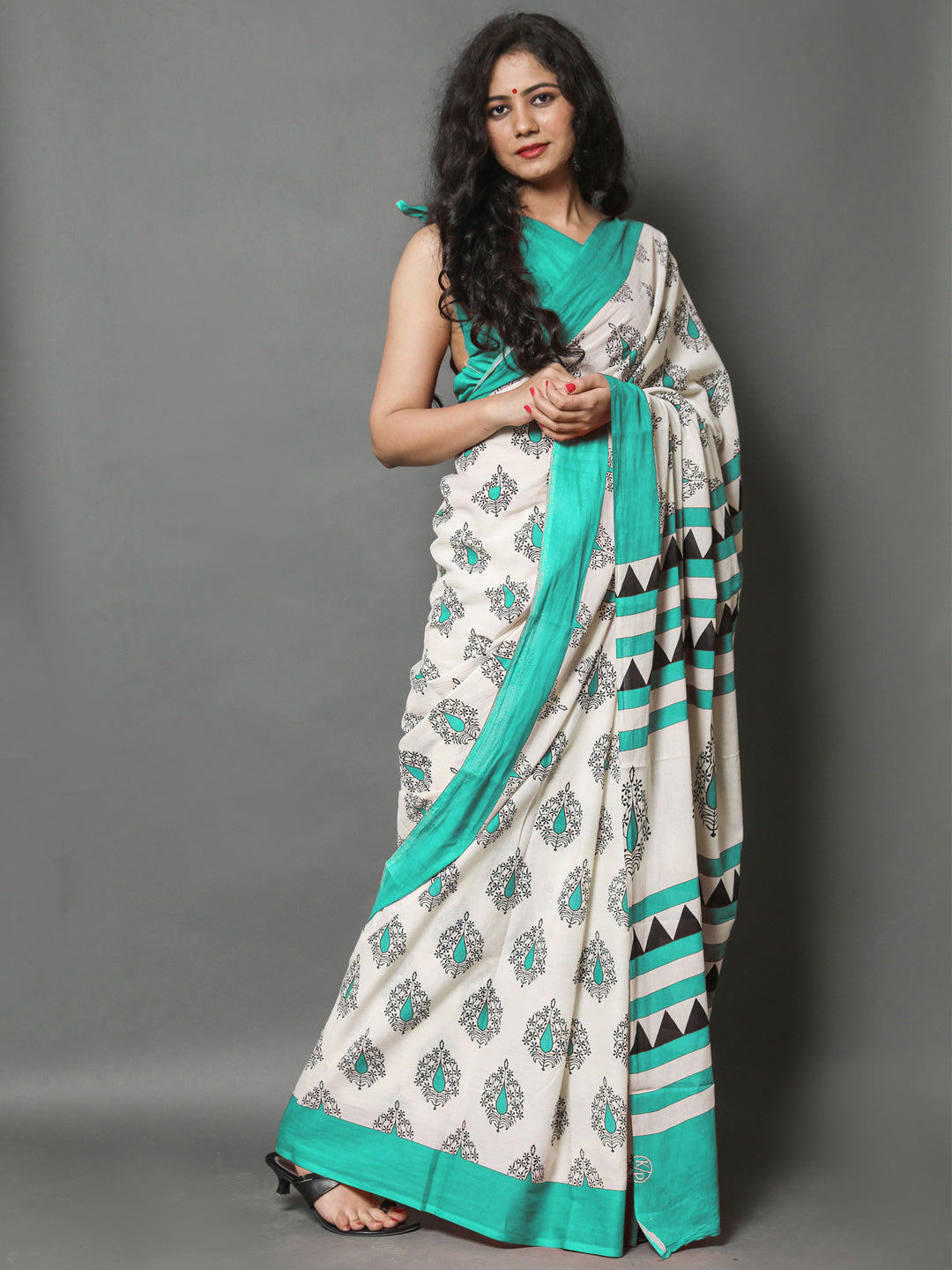 Buta Buti Sea Green Color Printed Pure Cotton Saree