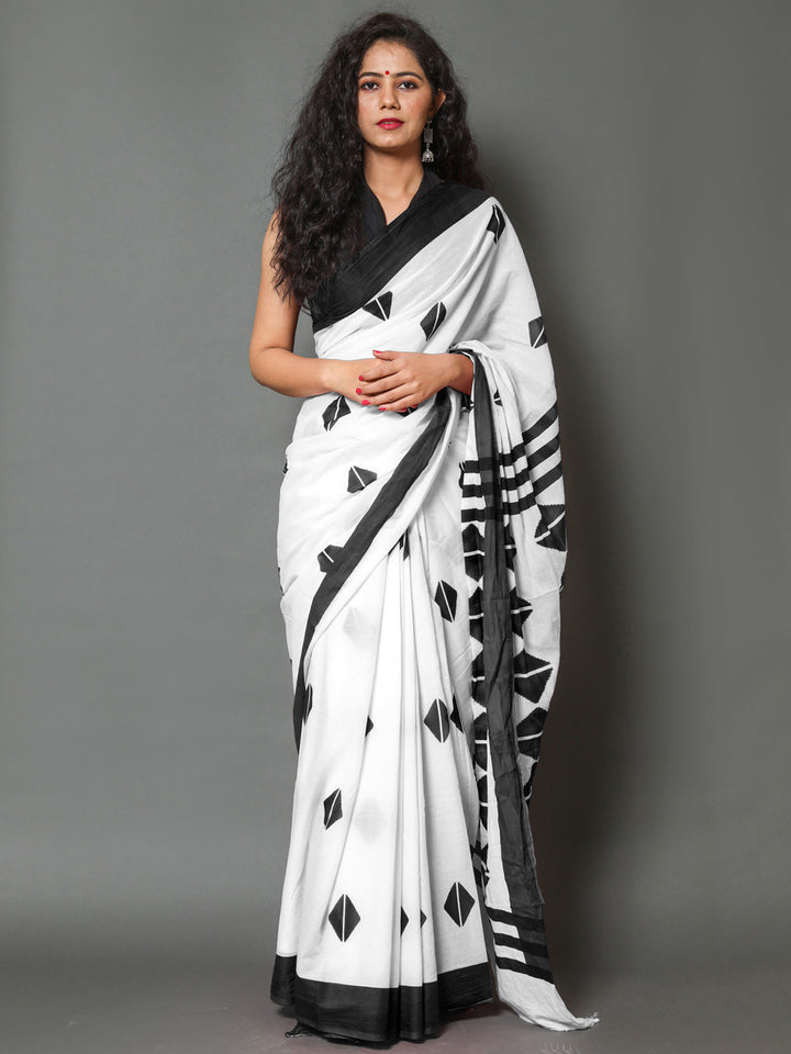 Buta Buti Black Color Printed Pure Cotton Saree