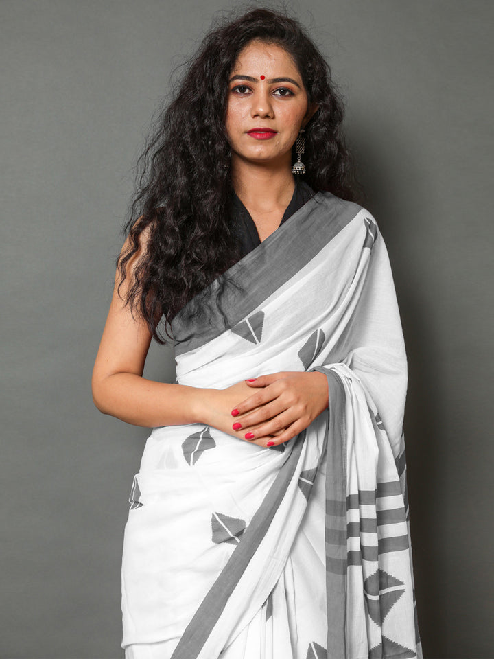 Buta Buti Grey Color Printed Pure Cotton Saree