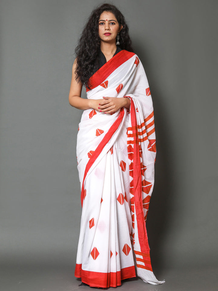 Buta Buti Red Color Printed Pure Cotton Saree