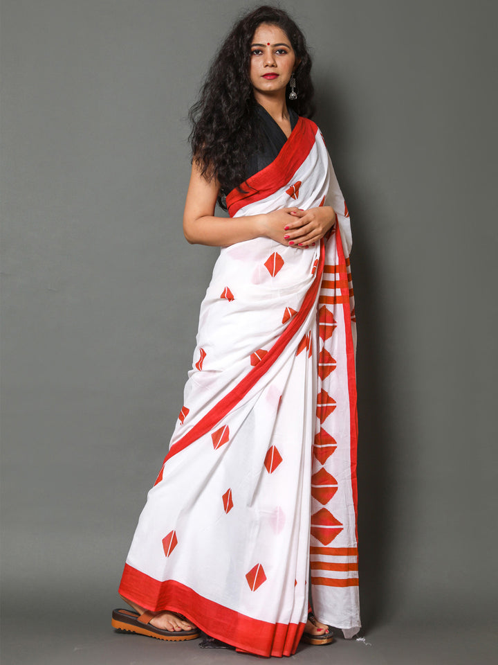 Buta Buti Red Color Printed Pure Cotton Saree