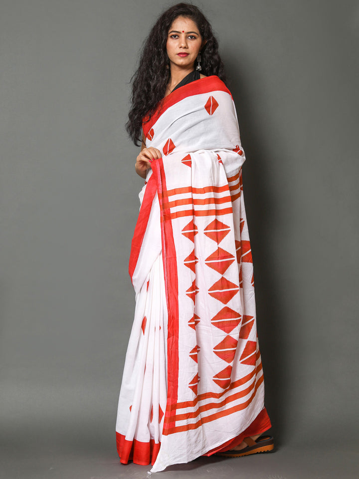 Buta Buti Red Color Printed Pure Cotton Saree