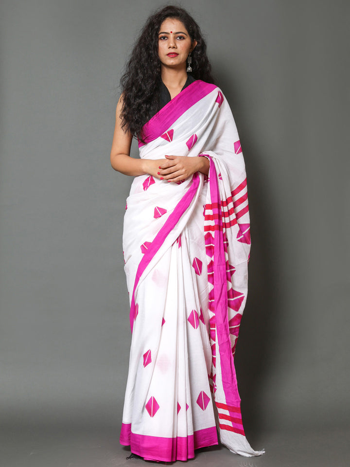 Buta Buti Pink Color Printed Pure Cotton Saree