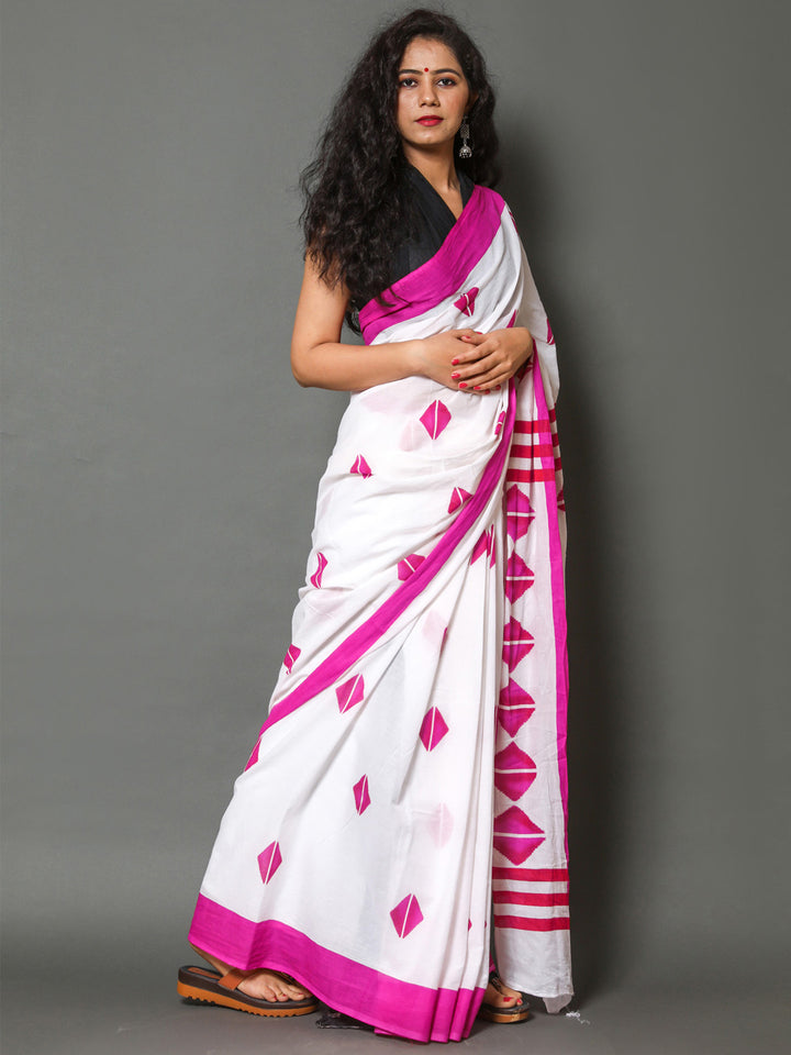 Buta Buti Pink Color Printed Pure Cotton Saree