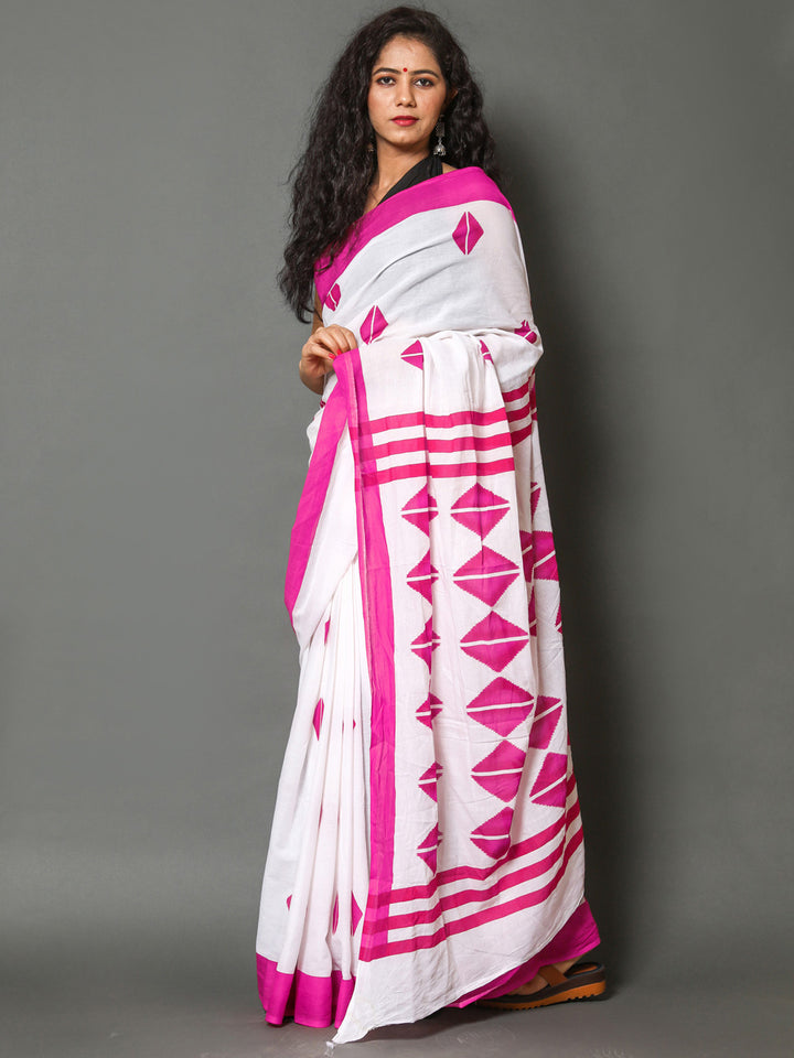 Buta Buti Pink Color Printed Pure Cotton Saree