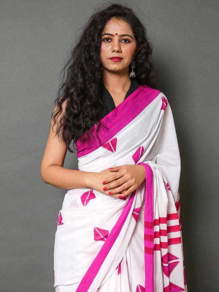 Buta Buti Pink Color Printed Pure Cotton Saree