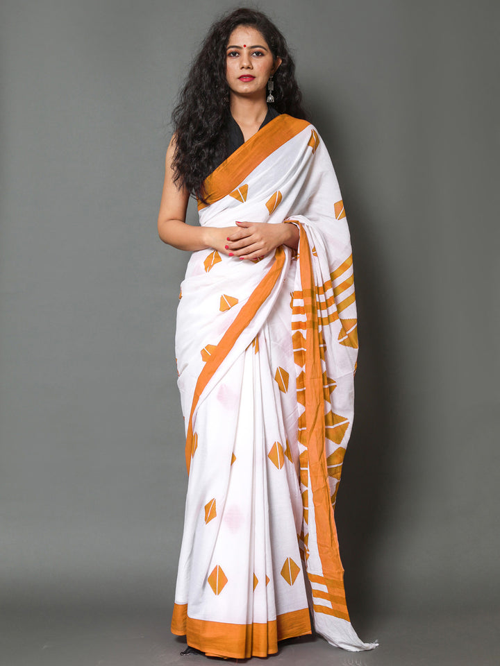 Buta Buti Mustard Color Printed Pure Cotton Saree