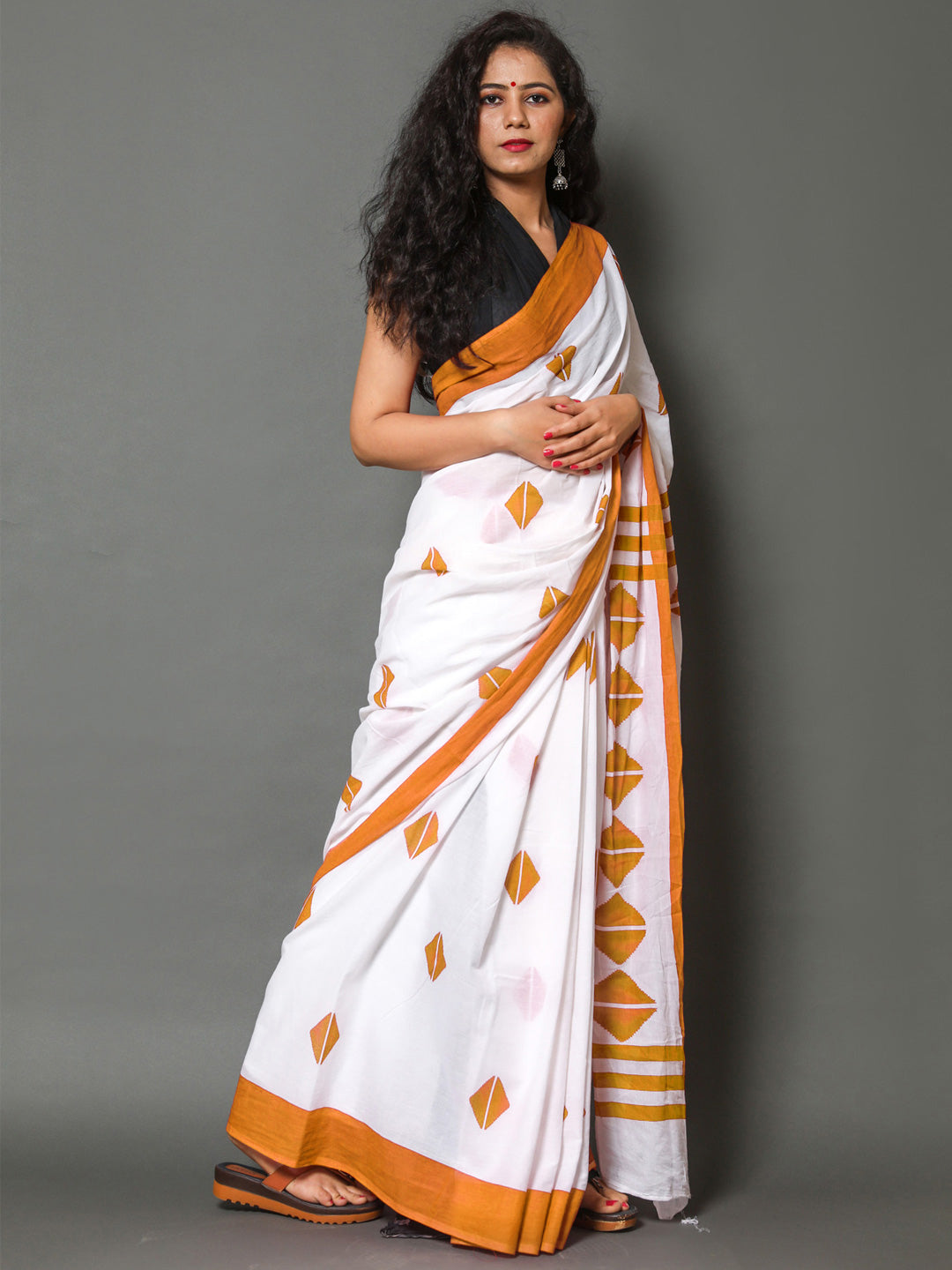 Buta Buti Mustard Color Printed Pure Cotton Saree