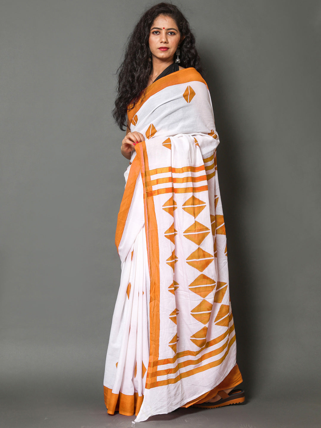 Buta Buti Mustard Color Printed Pure Cotton Saree