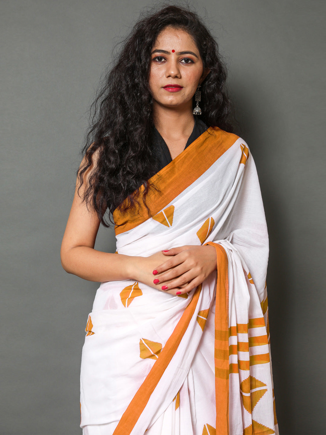 Buta Buti Mustard Color Printed Pure Cotton Saree