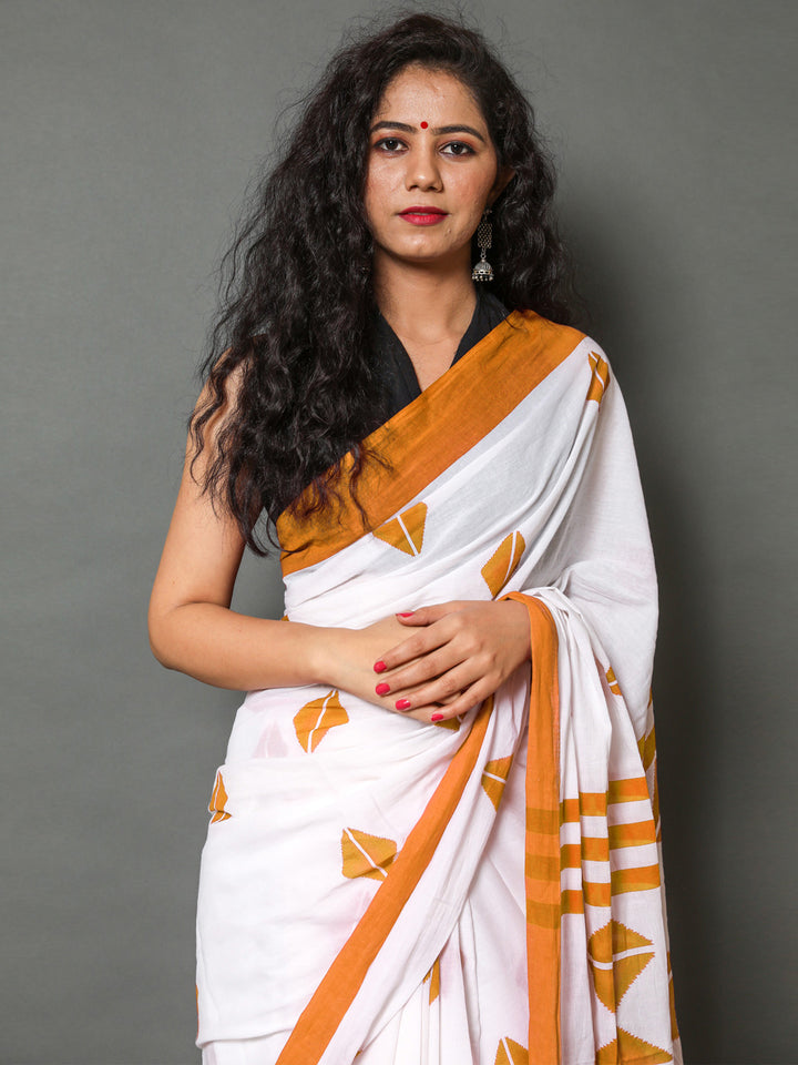 Buta Buti Mustard Color Printed Pure Cotton Saree