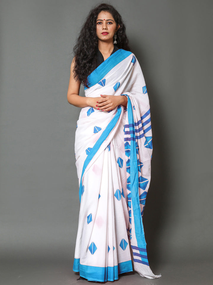 Buta Buti Blue Color Printed Pure Cotton Saree