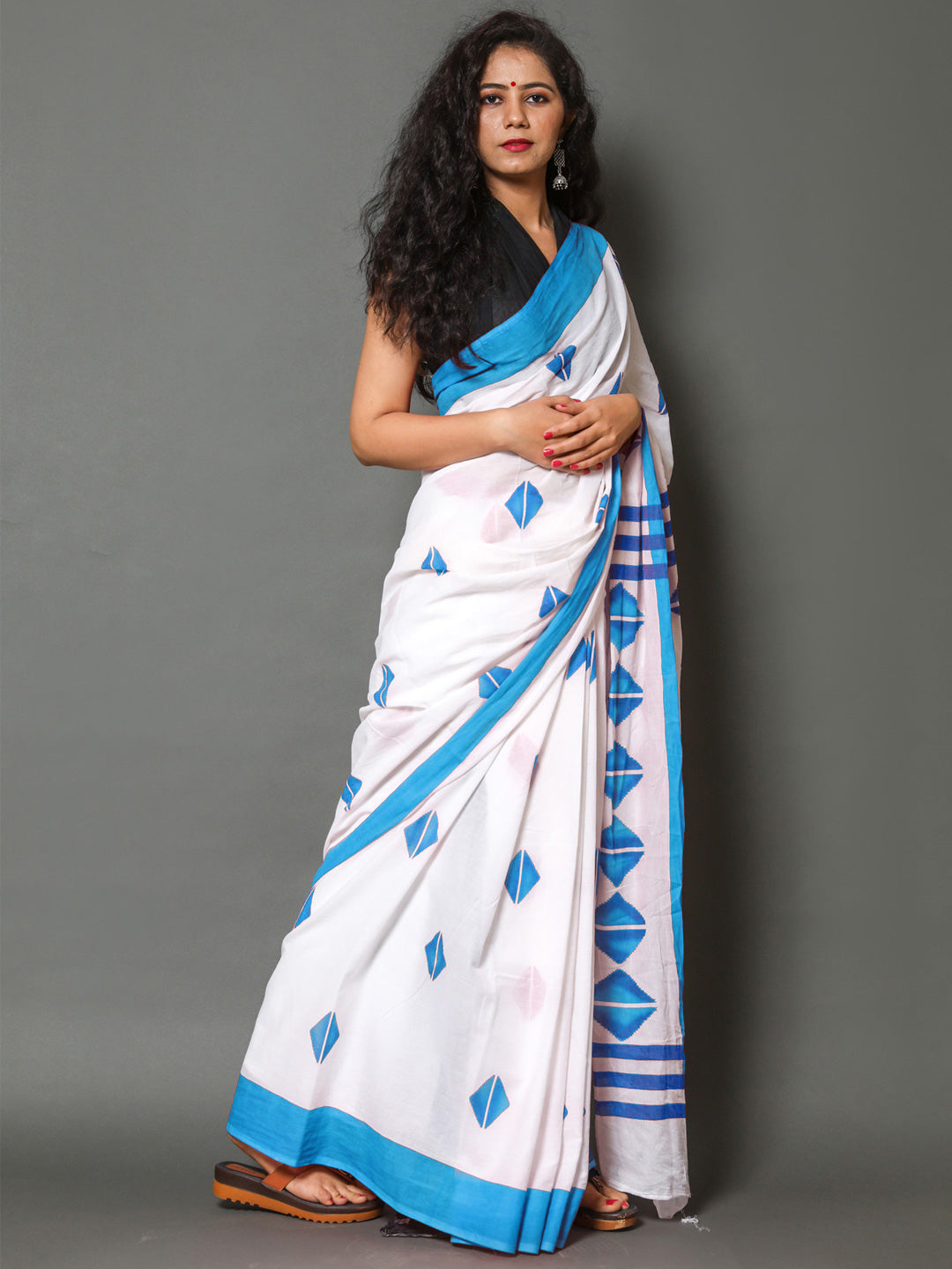 Buta Buti Blue Color Printed Pure Cotton Saree