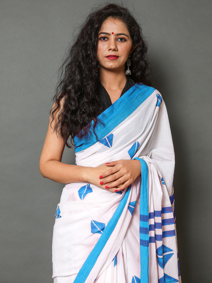 Buta Buti Blue Color Printed Pure Cotton Saree