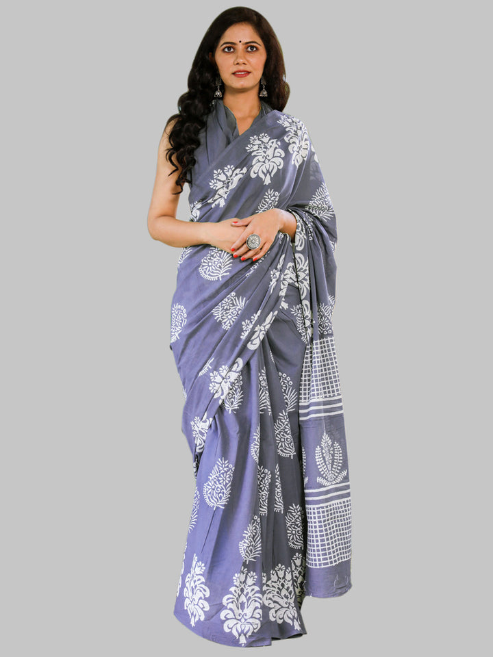 Buta Buti Lavender Color Printed Pure Cotton Saree