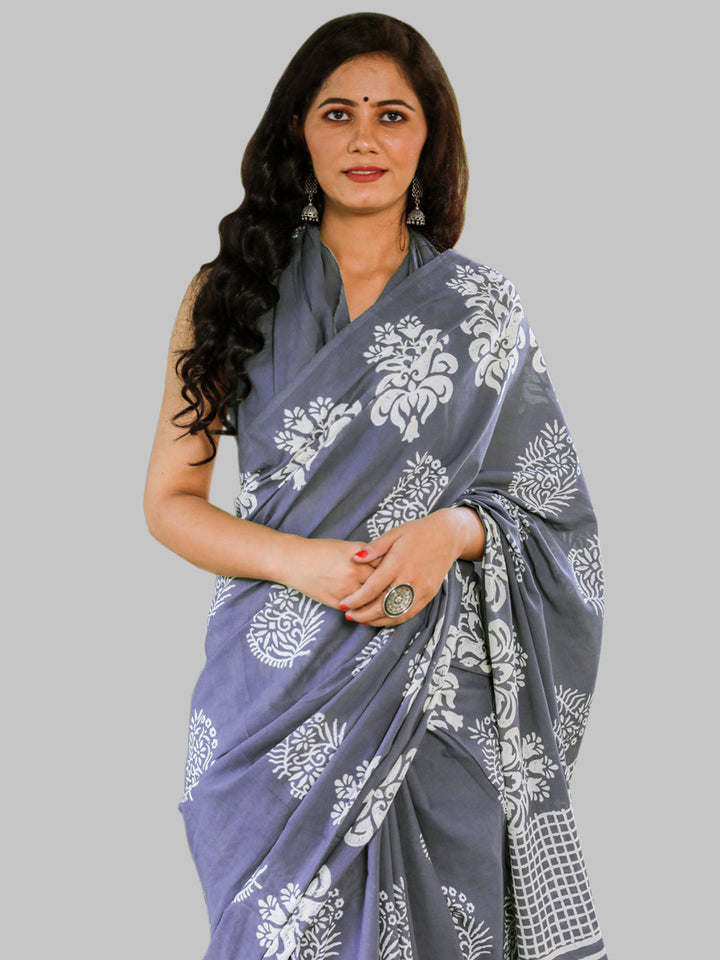 Buta Buti Lavender Color Printed Pure Cotton Saree