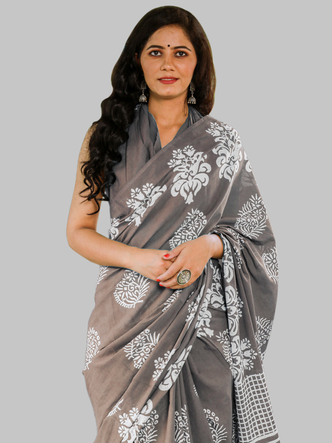 Buta Buti Copper Color Printed Pure Cotton Saree