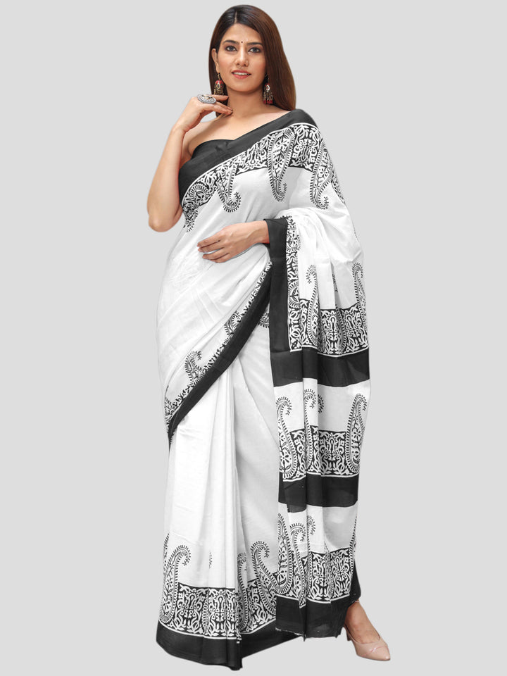 Buta Buti Black Color Printed Pure Cotton Saree