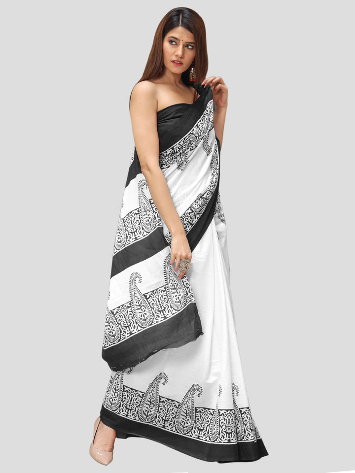 Buta Buti Black Color Printed Pure Cotton Saree