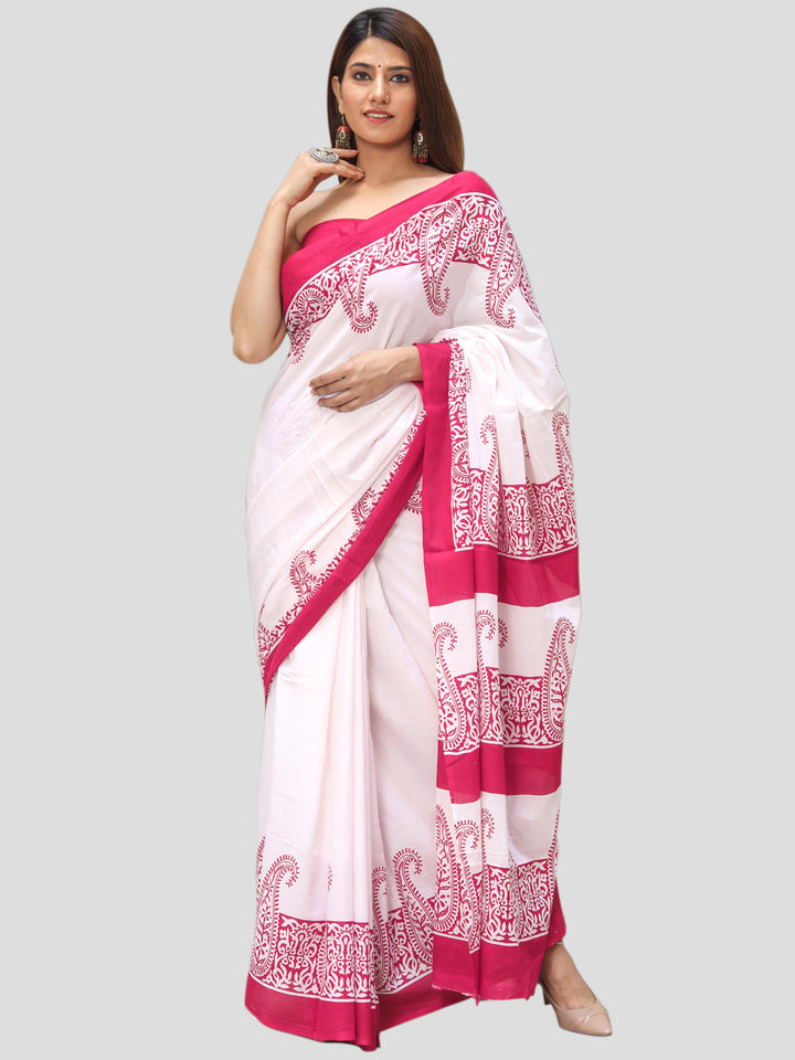 Buta Buti Red Color Printed Pure Cotton Saree