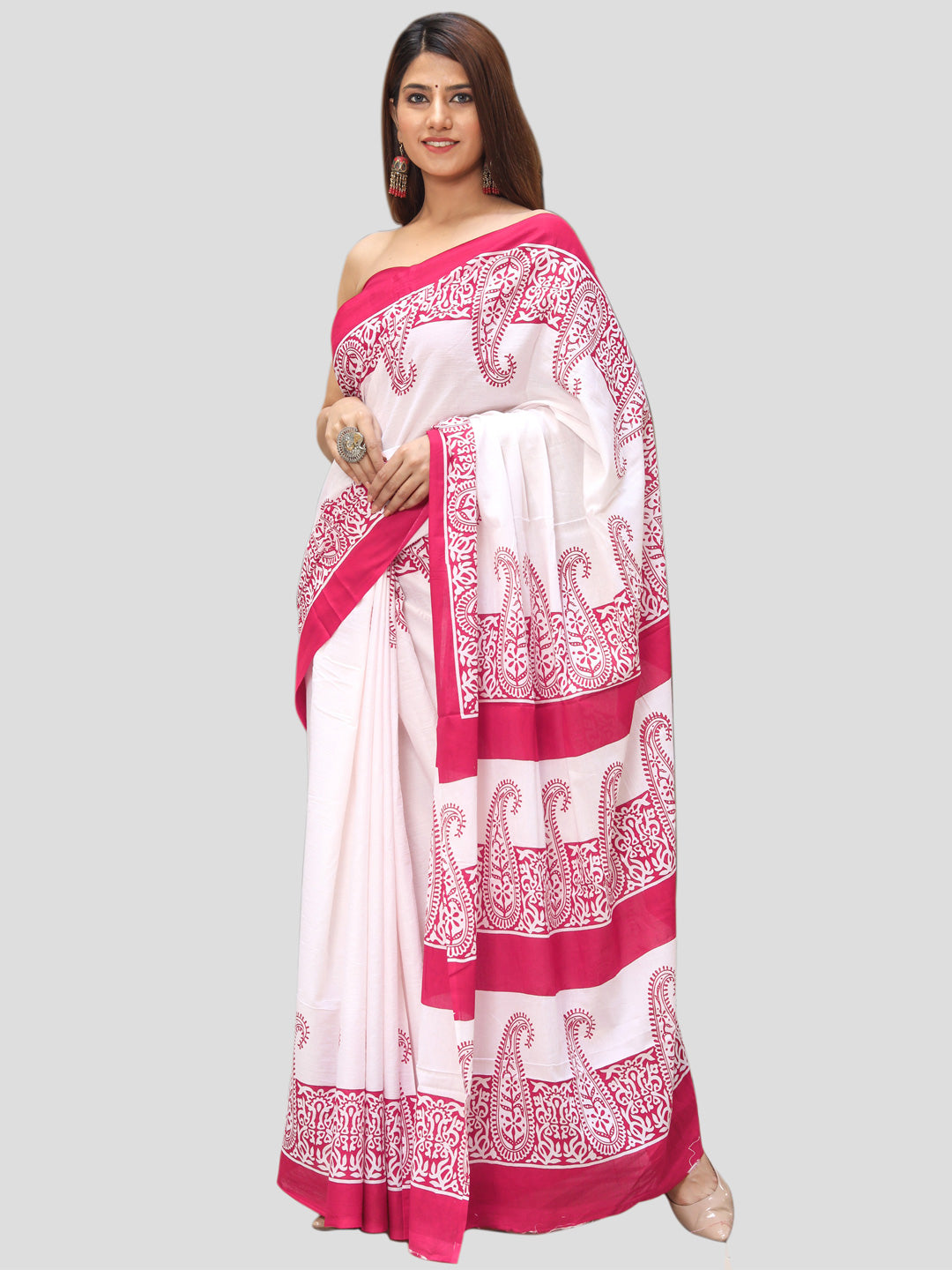 Buta Buti Red Color Printed Pure Cotton Saree