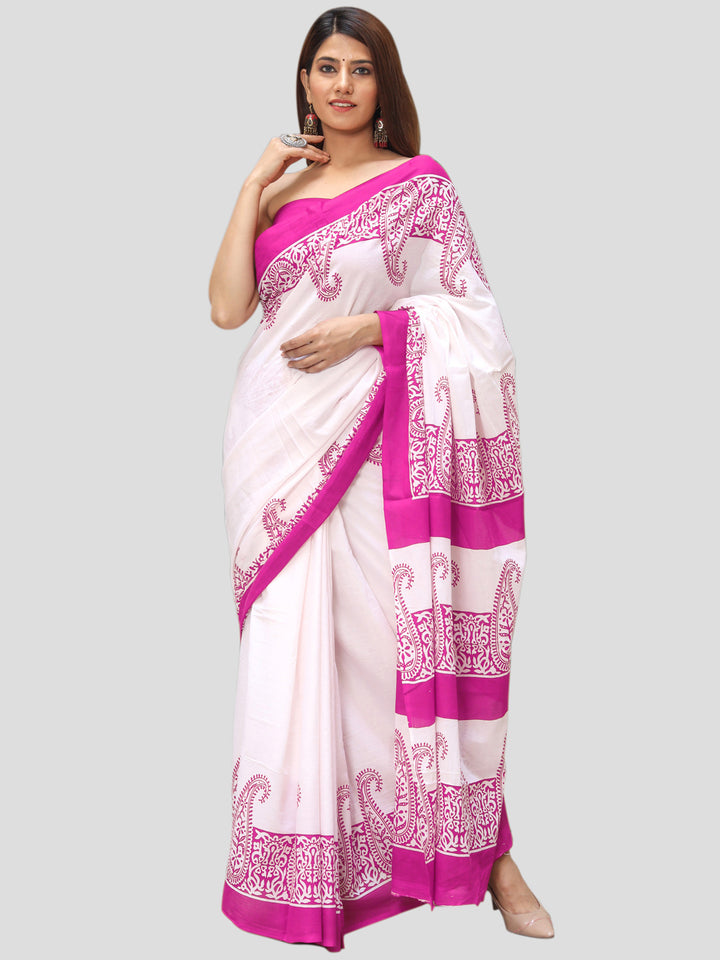 Buta Buti Pink Color Printed Pure Cotton Saree