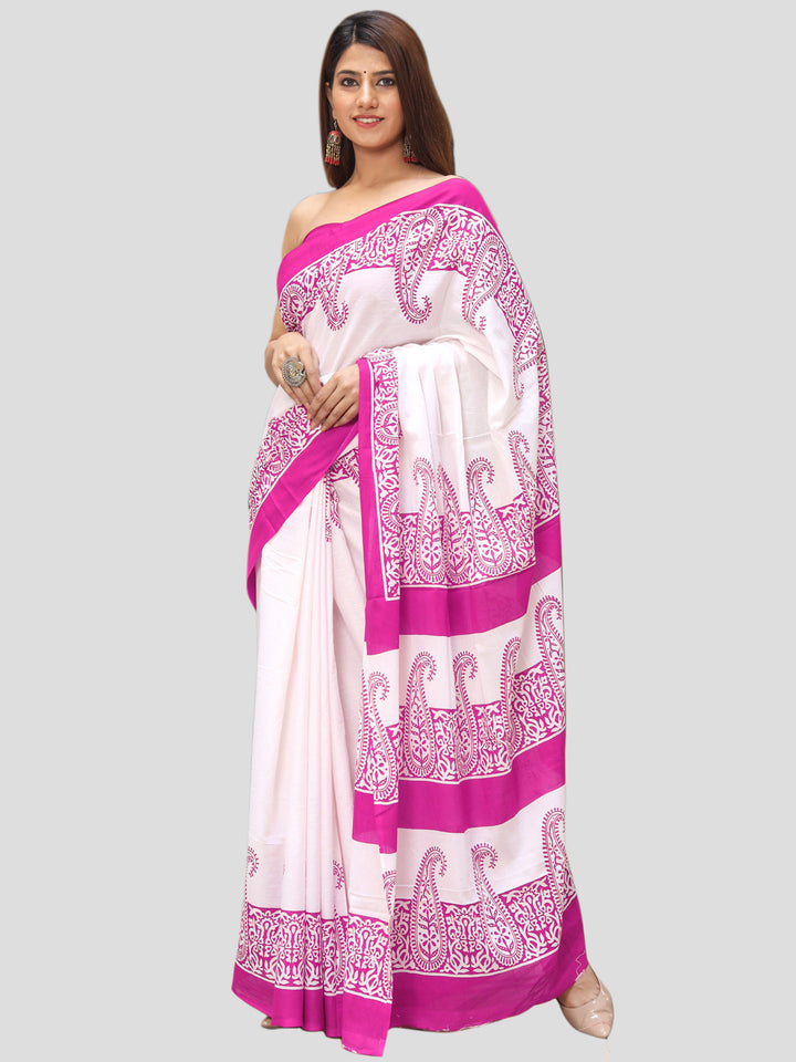 Buta Buti Pink Color Printed Pure Cotton Saree