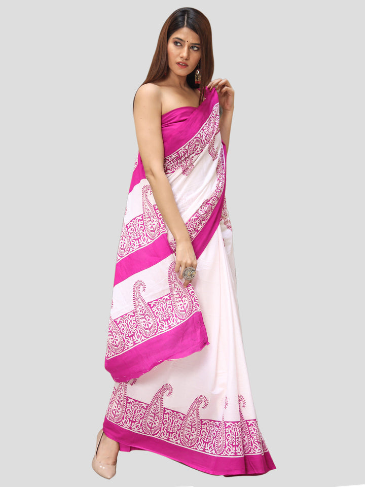 Buta Buti Pink Color Printed Pure Cotton Saree