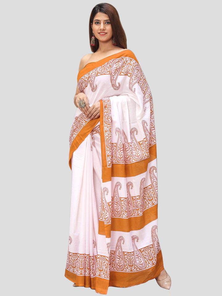 Buta Buti Mustard Color Printed Pure Cotton Saree