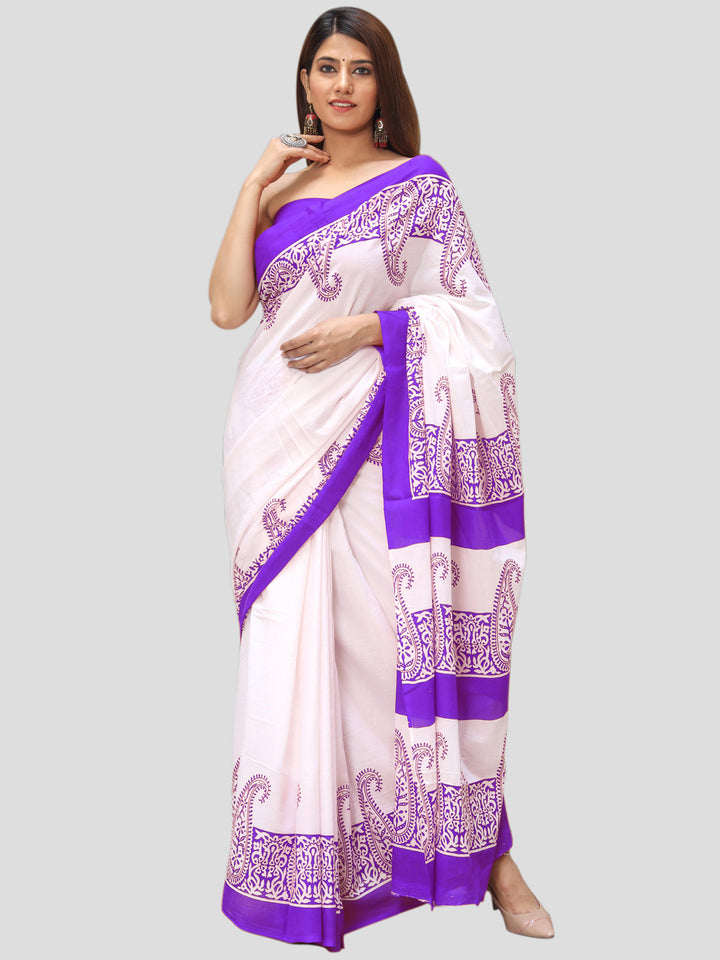 Buta Buti Purple Color Printed Pure Cotton Saree