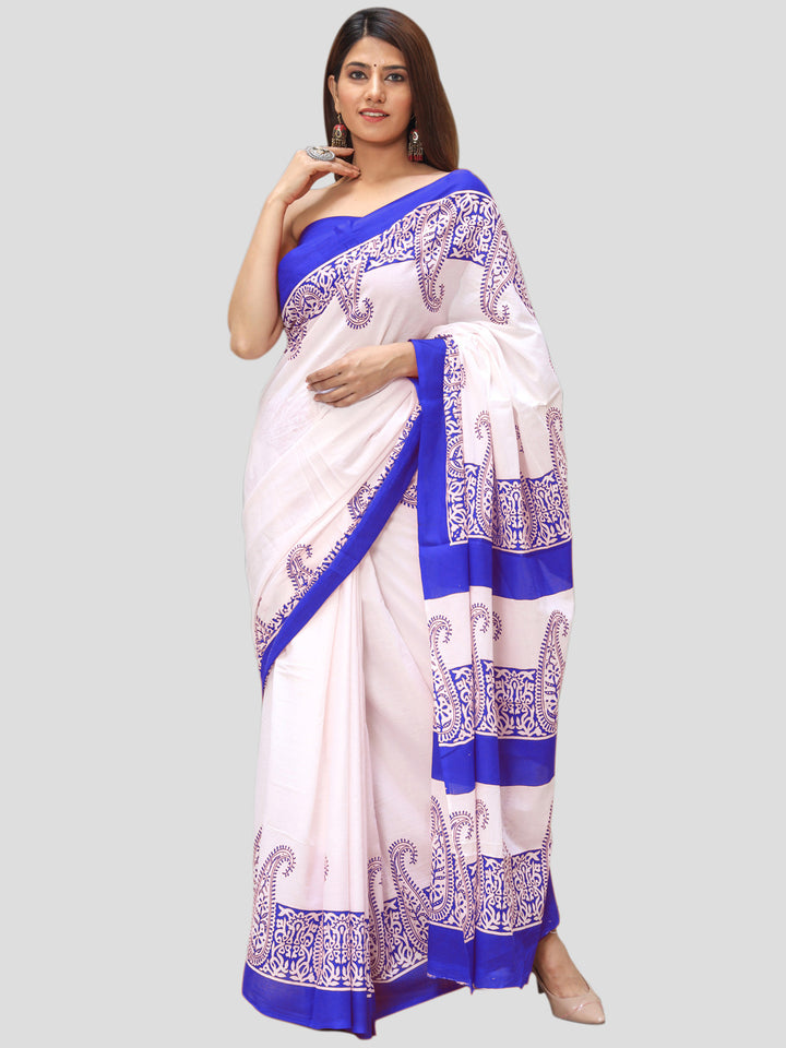 Buta Buti Navy Blue Color Printed Pure Cotton Saree