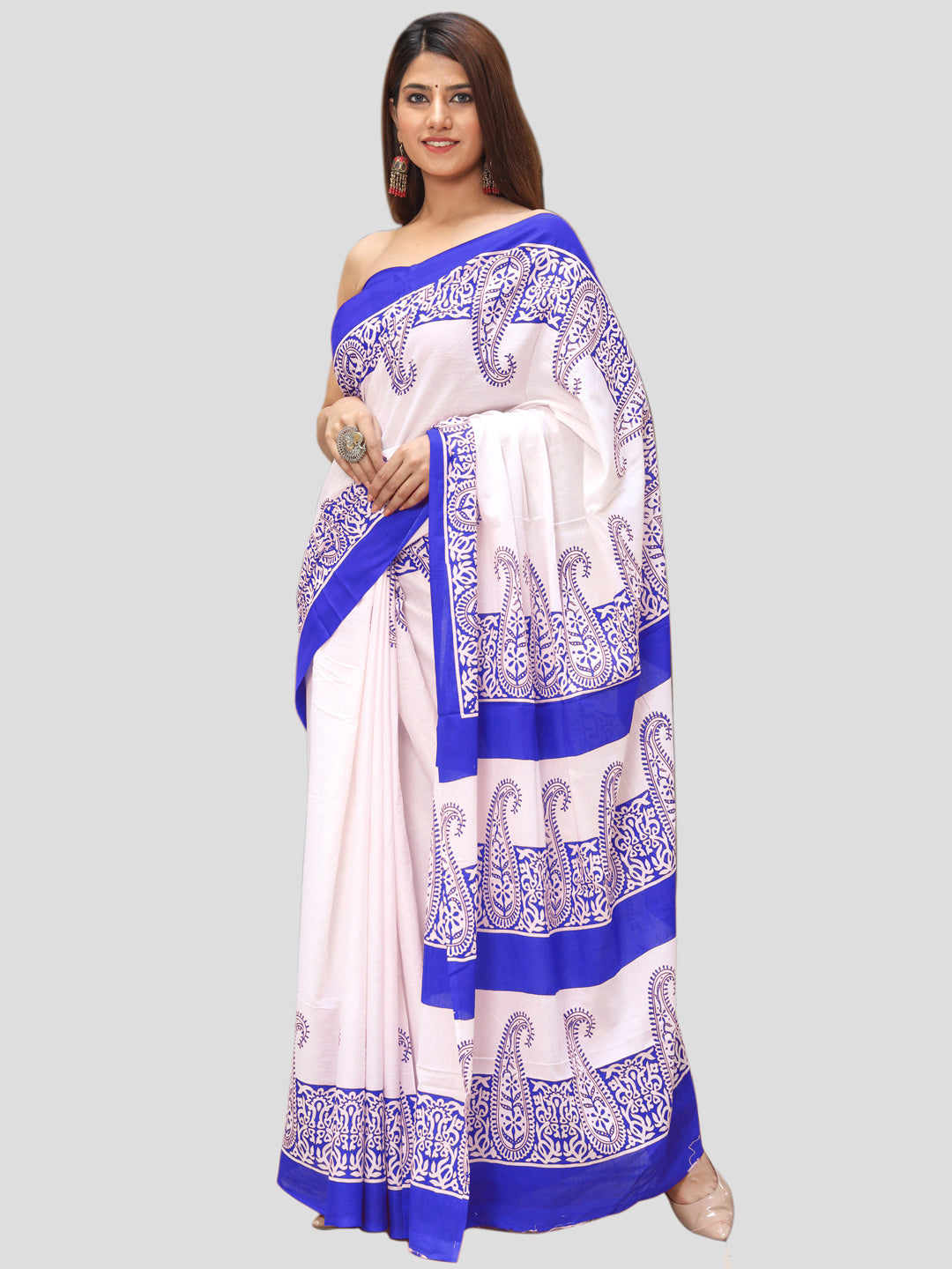 Buta Buti Navy Blue Color Printed Pure Cotton Saree