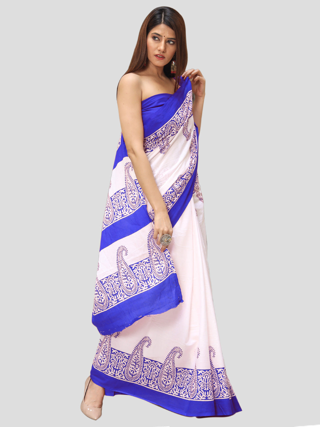 Buta Buti Navy Blue Color Printed Pure Cotton Saree