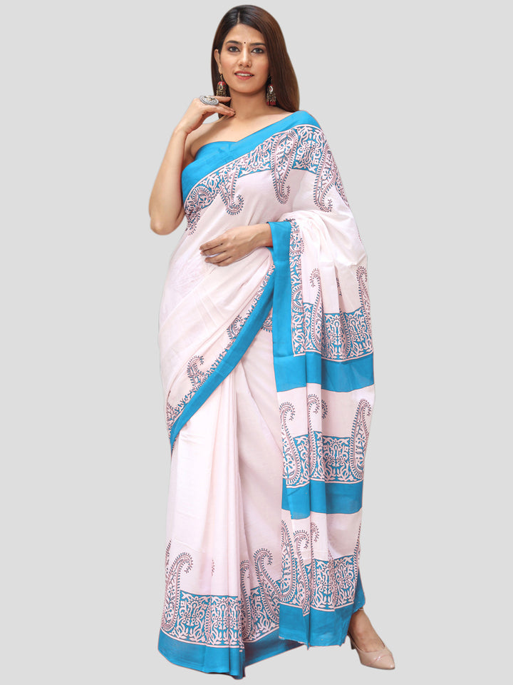 Buta Buti Blue Color Printed Pure Cotton Saree